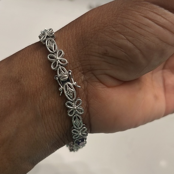 Vintage PAJ BB China Silver Tone Floral Gemstone Bracelet - Picture 7 of 9